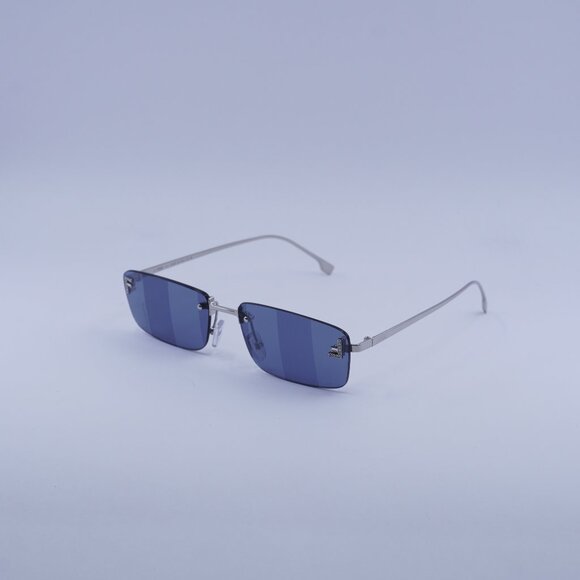Fendi FE4172US 16X Sunglasses Shiny Palladium Rectangle Frame, Blue Lenses - Picture 1 of 10